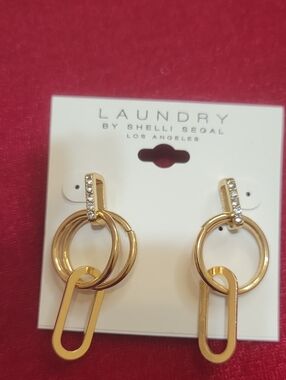 Laundry By Shelli Segal Gold Multi-Ring Drop Earrings with Crystal Accents